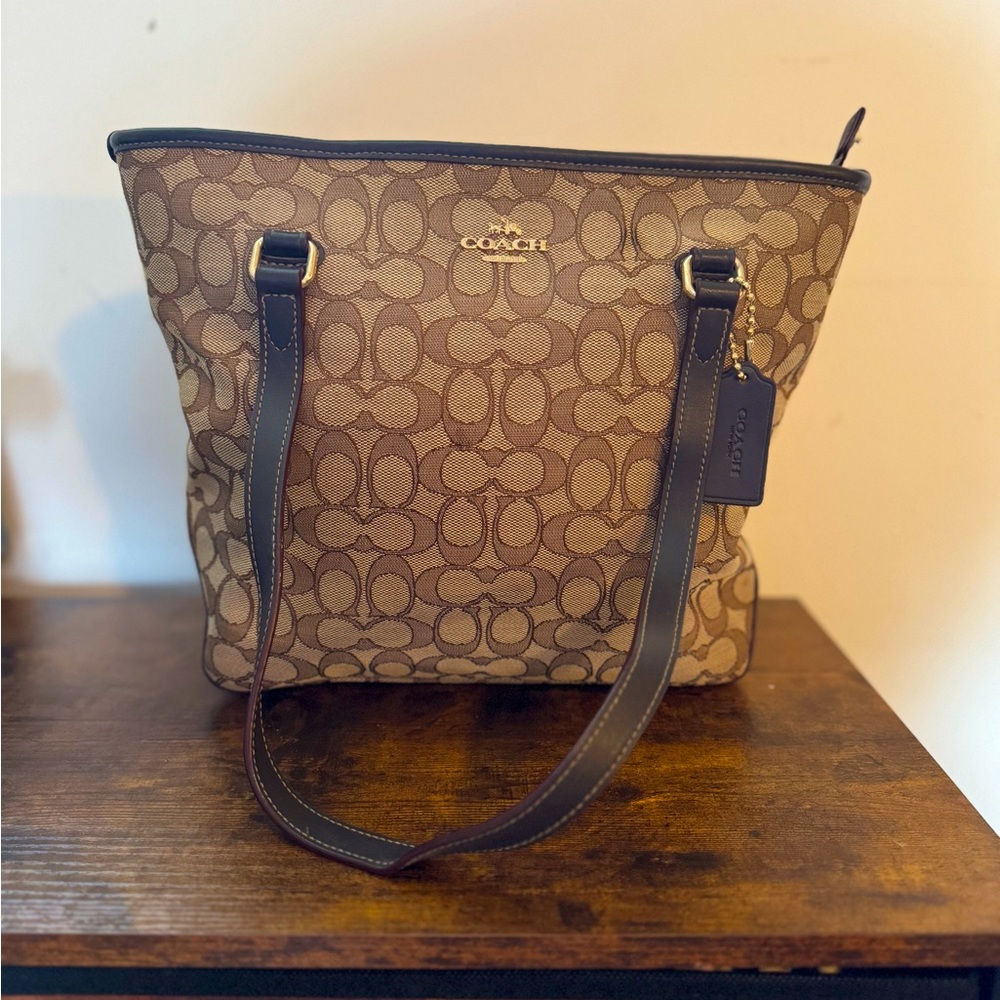 Coach Signature Monogram Canvas & Leather Tote